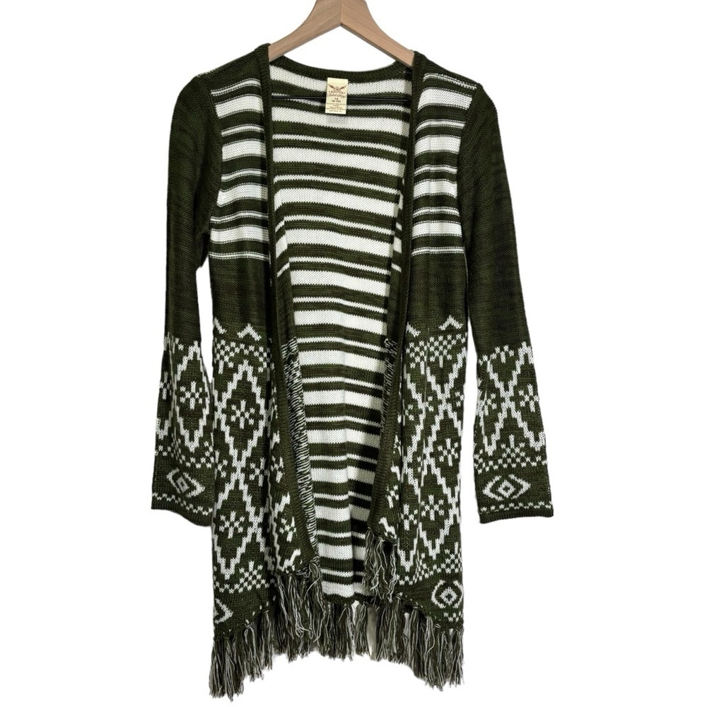 Faded Glory Cardigan Open Front Fringe Boho Aztec Women’s Medium 8-10